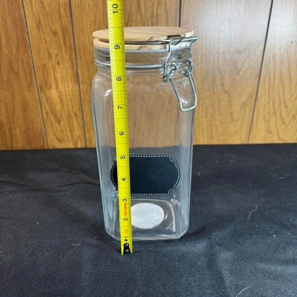 Clear glass jar with‎ wooden lid and chalkboard label NEW